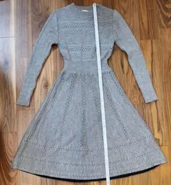 レディースロングワンピースライトグレー ウエスゴムエレガントサイズL（38）