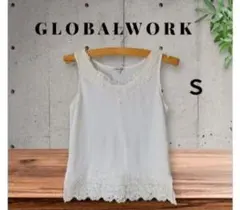GLOBALWORK フロントレースタンクトップ ノースリーブ 大人気Ｓホワイトのサムネイル