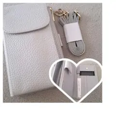 未使用　スマホショルダー　スマホケース　スマホポーチ　多機能　グレー色　牛革