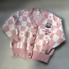 ピンクとホワイトのチェック柄カーディガン