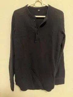 UNIQLO ワッフルヘンリーネック長袖カットソー ブラックのサムネイル
