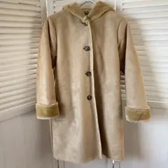 【美品】SENSE OF PLACE ベージュ ムートン風 ロングコートフード付