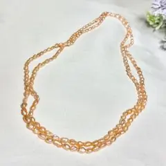 【美品】　淡水パール　天然　ネックレス　ライス型　ピンク