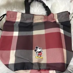 ミッキーマウス チェック柄クーラーバッグ 水筒入れセット