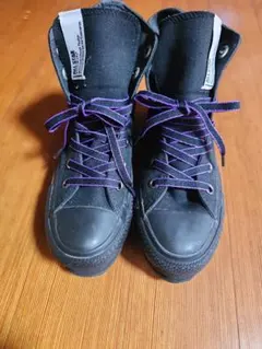 ブラック ALL STAR ハイカット厚底スニーカー パープル靴紐 23.5㎝