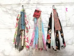 t タッセルキーホルダー革タグ付 3本セット ハンドメイド