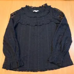 エニィファム anyFAM　黒 フリル付き 長袖シャツ レース 120