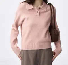 GU パフニットポロシャツ ピンク　M