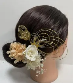 758.成人式　卒業式　水引髪飾り　プリザーブドフラワー