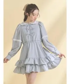 リズリサ LIZLISA メッセージチェックセーラーワンピース ブルー