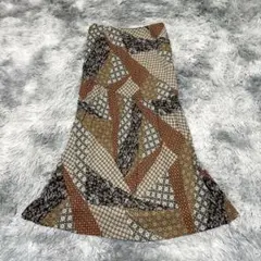 【ジャンニロジュディチェ】ロングフレアスカート 総柄 XS ツギハギデザイン