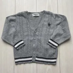【美品 90】メンズクラブミニ ニットカーディガン グレー ケーブル編み 長袖