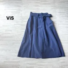 ⓪ ViS ビス ウエストリボン フレアスカート ネイビー S バックゴムのサムネイル