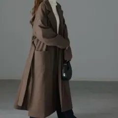 HUG.U ロング チェスターコート ブラウン モカ F スリッド ベルト付き