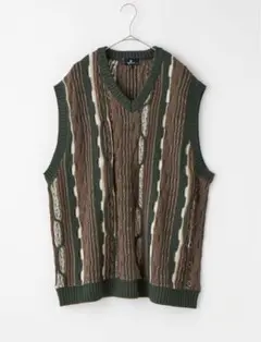 Monomart ヴィンテージライクジャガードストライプVネックニットベスト