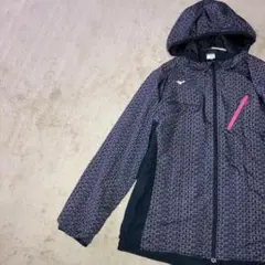 MIZUNO ミズノ ウインドブレーカー M グレー 幾何学模様 フード付き