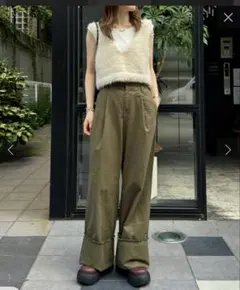 チャオパニックティピー　タックチノ折り返しワイドストレートパンツ　M カーキ