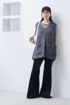 新品　Kastane リボンヤーンニットベスト　チャコールグレー　M