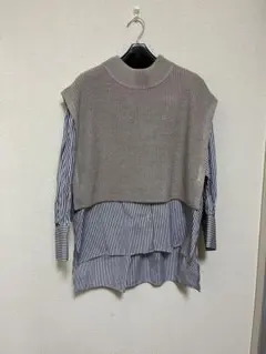 ships ベスト　ニットベスト　ハイネック　ベージュ　グレージュ