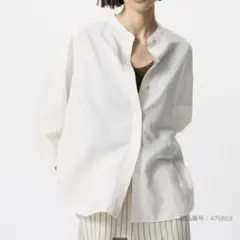 ユニクロ リネンブレンドバンドカラーシャツ（7分袖）