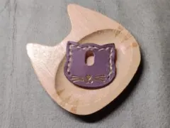 箔押し　猫型キーカバー小　パープル