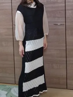 BouJeloud ニット編みワンピース 夏 ノースリーブ 透け感 フリーサイズ