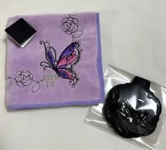 ANNA SUI 新品 蝶々刺繍タオルハンカチ＆ビューティーミラーローズ セット