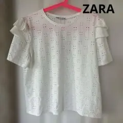 【新品未使用】ZARA フリル付きホワイトトップス 半袖