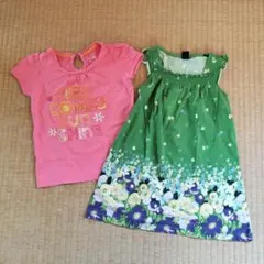 【夏割】ベイビーGAP 100cm ピンクTシャツ＆花柄ワンピース ２枚セットのサムネイル