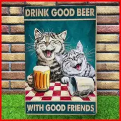 ブリキ看板 ビールお酒 アメショ猫アメリカン雑貨おしゃれインテリア壁装飾DIYaのサムネイル