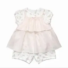 【美品】赤ちゃんの城 ロンパース 70 日本製 エプロン付 女の子 春夏