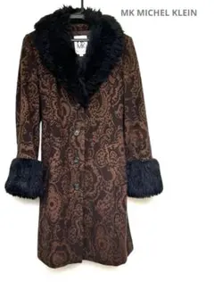 ミッシェルクラン　フェイクファー　 ペイズリー風コート ロング【38】 紐ベルト