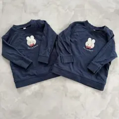 ベビー長袖Tシャツ うさぎ刺繍 双子コーデ 70-80