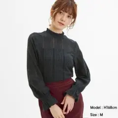 長袖レースプチフリルネックTシャツ　レースブラウス　ジーユー　GU