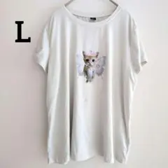 SHEIN L 半袖Tシャツ プリントTシャツ 猫 妖精 シンプル 可愛い