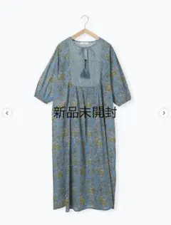 新品 【Made in India】花柄ワンピース ブルーサマンサモスモスブルー
