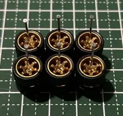 カスタムホイール　タイヤ　パーツ　1/64 深リム　6本スポーク　ブロンズ　3台