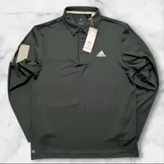 アディダス ゴルフ ビッグロゴ 長袖 ストレッチ ボタンダウン ポロシャツ
