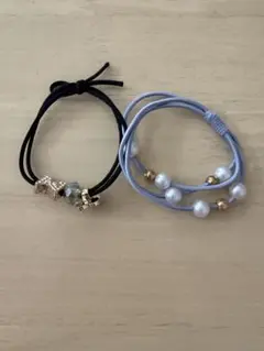 ヘアアクセサリーセット 黒 水色 ビーズ パール