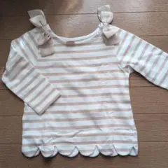 110サイズ リボン付きストライプ長袖カットソー