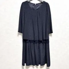 極美品✨インゲボルグ フレアワンピース ダークネイビー ドット フリル　フリー