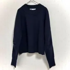 ZARAニットセーター紺ショート丈S秋冬ゆるだぼ ネイビー クルーネック