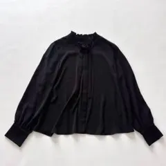 23SS Theory スタンドカラーボリュームスリーブ ブラウス S ブラック