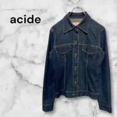 アシッド　デニムジャケット サイズ4 長袖　濃青　ポケット　デニム加工　ボタン