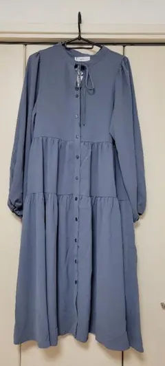 ▹◃リボンが可愛い▸◂ 水色ティアードシャツワンピース