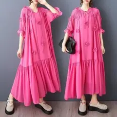 ❤️大きいサイズ❤️ロングワンピース　レディース 春夏　新品 半袖　ピンク