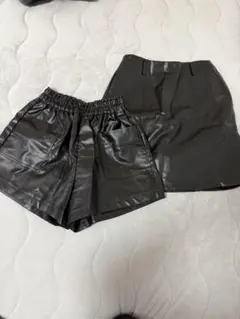 ブラック合成皮革ショートパンツ、ショートスカートセット