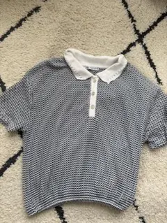 ZARA 半袖ポロシャツ 白青 紺チェック