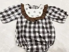 チェック柄ロンパース フリル付き　80cm