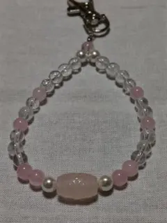 ★天然石ストラップキーホルダー※ローズクォーツ、水晶、シェルパール、
